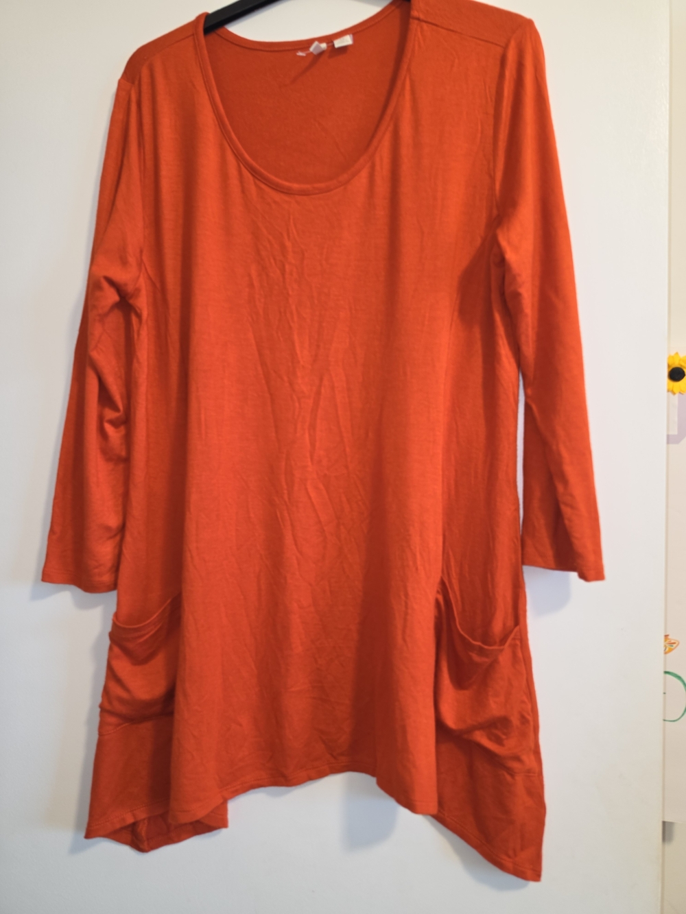 Women's Brick Red Scoop Neck Tunic Top With Side Pockets